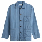 Universal Works Men's Herringbone Bakers Overshirt in Washed Indigo
