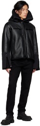 032c Black Shearling Hooded Leather Jacket