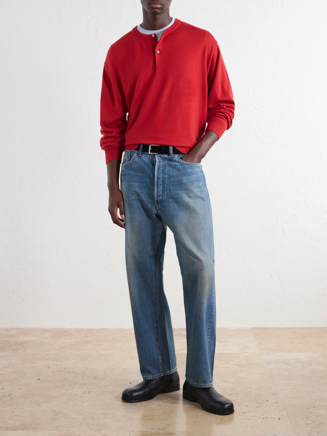 A.PRESSE - Wool Henley Sweater - Red