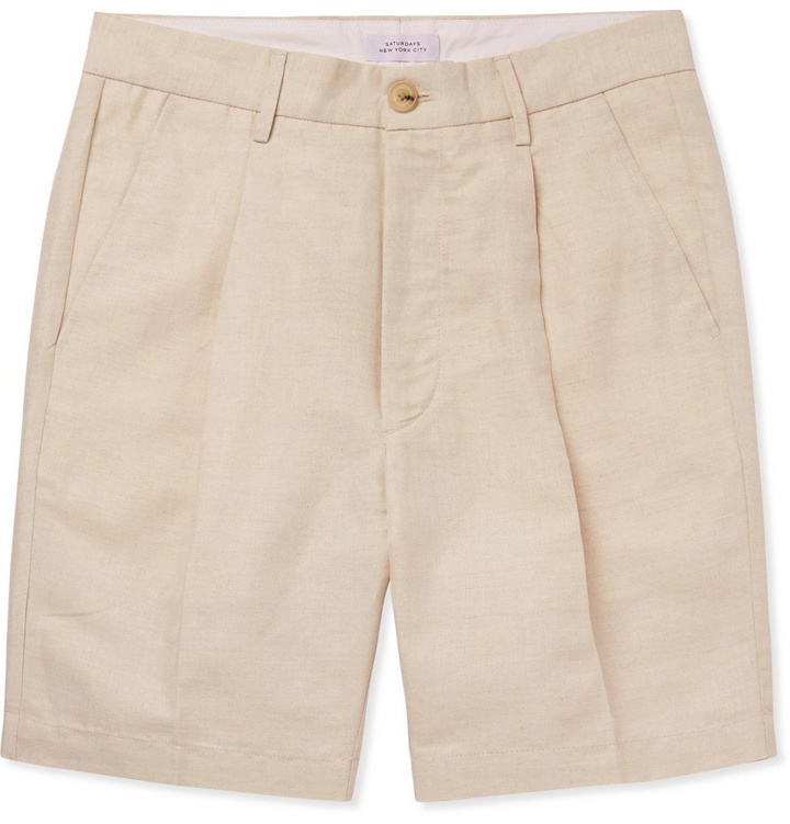 Photo: Saturdays NYC - Pleated Linen and Cotton-Blend Twill Shorts - Beige