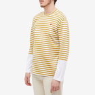 Comme des Garçons Play Men's Long Sleeve Stripe Contrast Sleeve Te in Olive/White