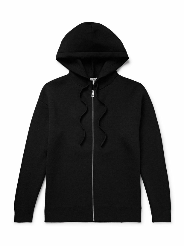 Photo: LOEWE - Logo-Embossed Wool-Blend Zip-Up Hoodie - Black