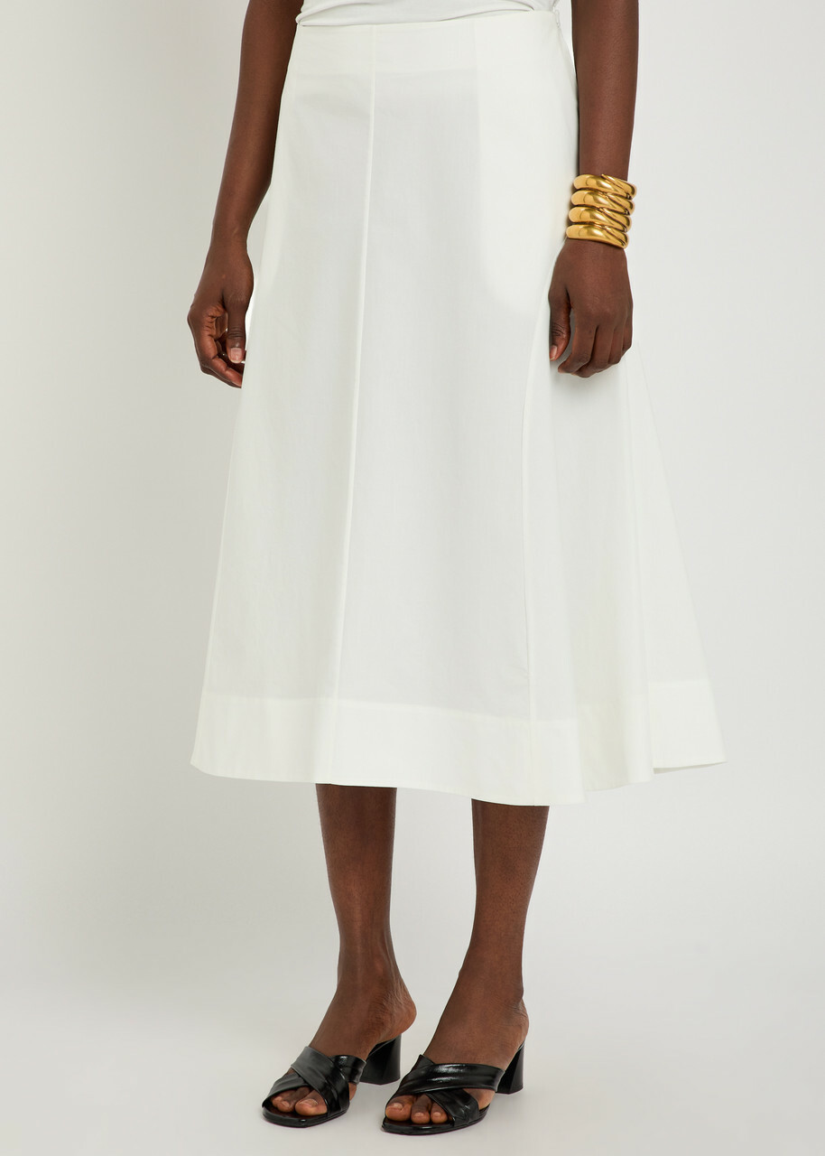 Khaite Artin Flared Cotton-poplin Midi Skirt White