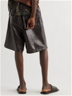 BOTTEGA VENETA - Wide-Leg Leather Shorts - Brown