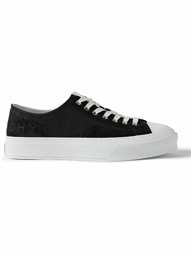 Photo: Givenchy - City Logo-Debossed Leather and Suede-Trimmed Canvas Sneakers - Black