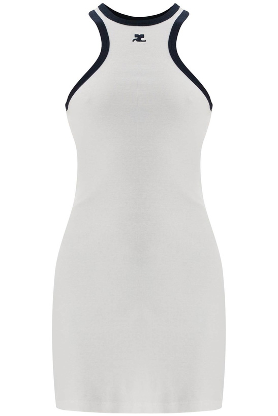 Photo: Courrèges White Cotton Mini Dress With Navy Blue Details And Halter Neck