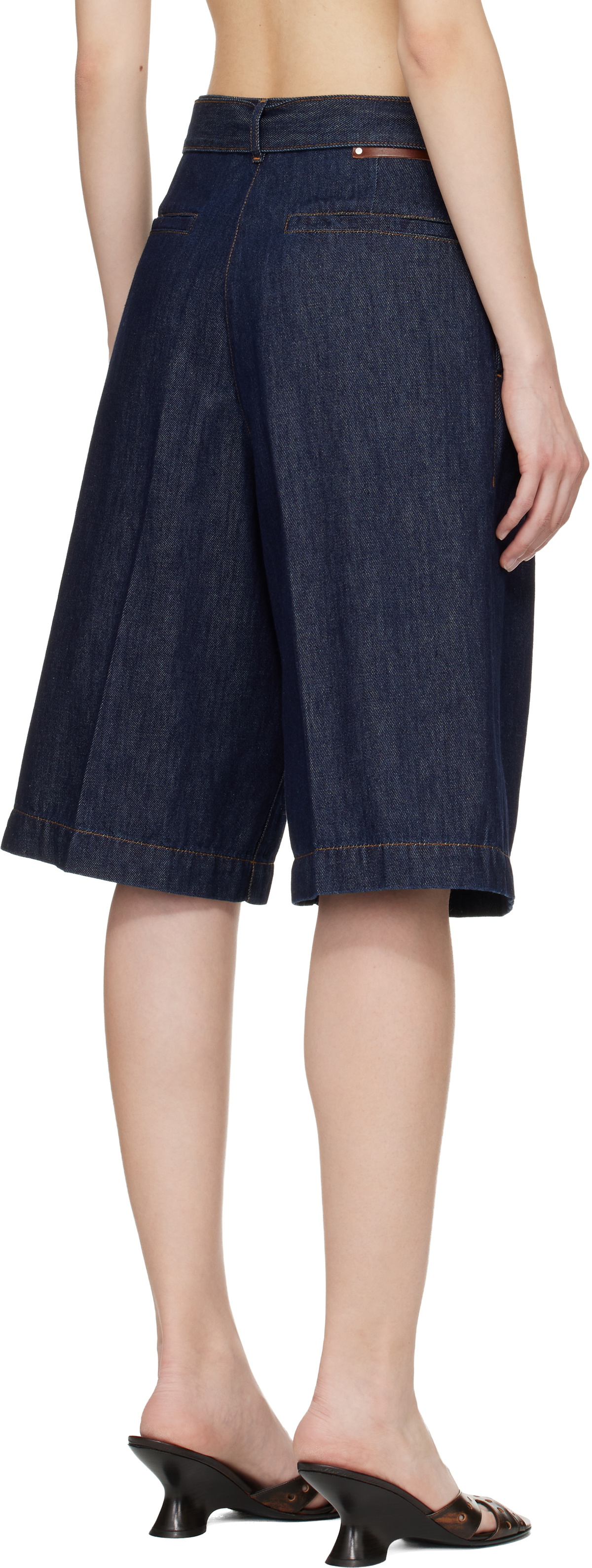 Dries Van Noten Blue Belted Denim Shorts