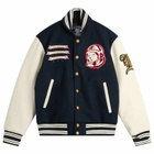 Billionaire Boys Club Men's Fanfare Script Logo Varsity Jacket in Navy/Cream
