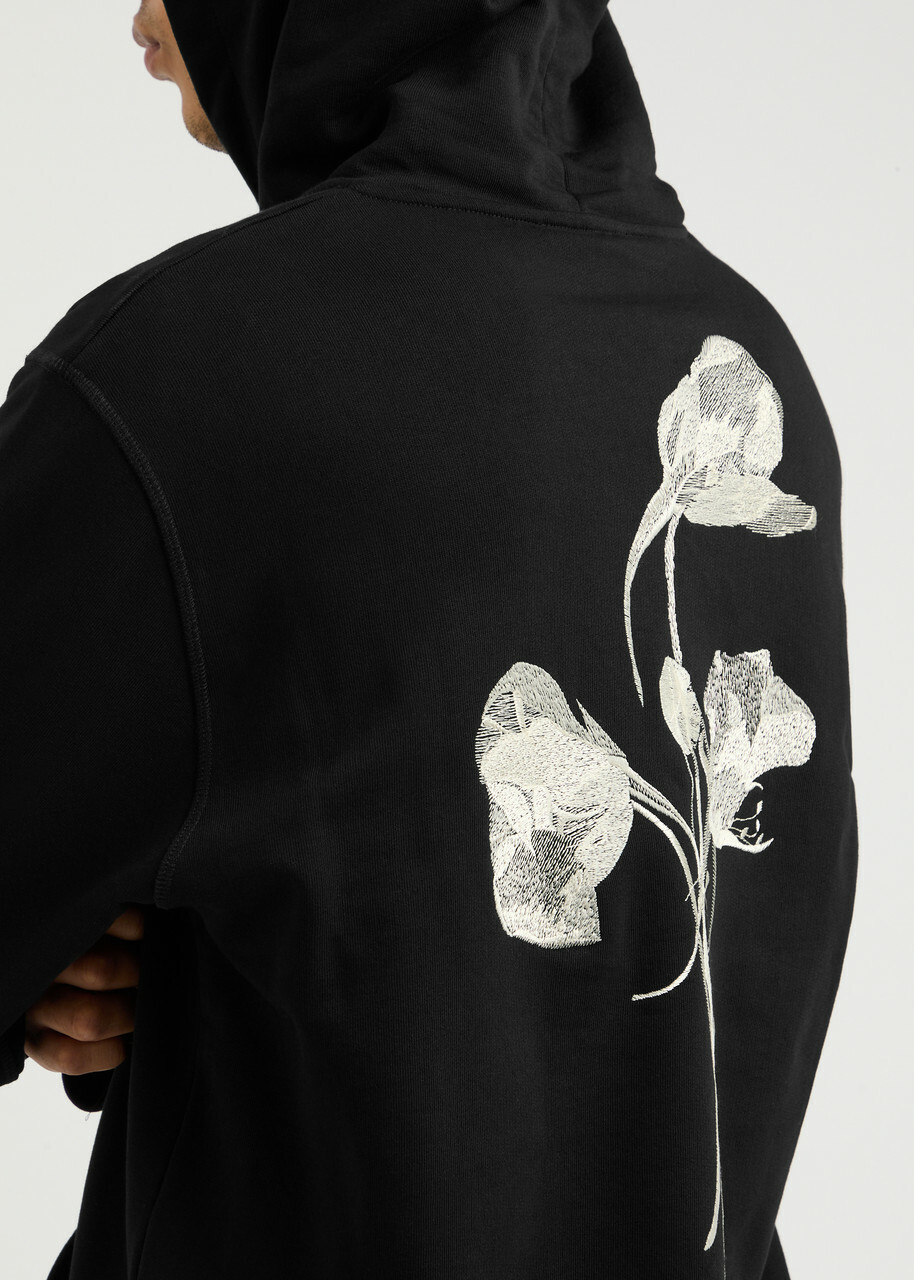 Alexander Mcqueen Floral-embroidered Hooded Cotton Sweatshirt Black