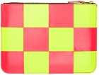 COMME des GARÇONS WALLETS Pink & Yellow Fluo Squares Pouch
