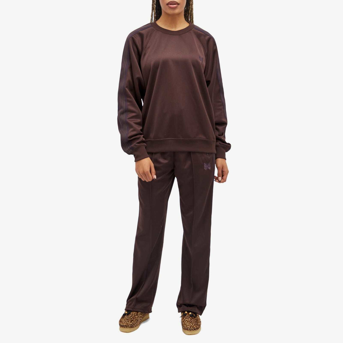 Needles Women's Poly Smooth Track Pant in Dark Brown Needles