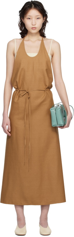 Photo: Baserange Tan Wild Silk Apron Midi Dress