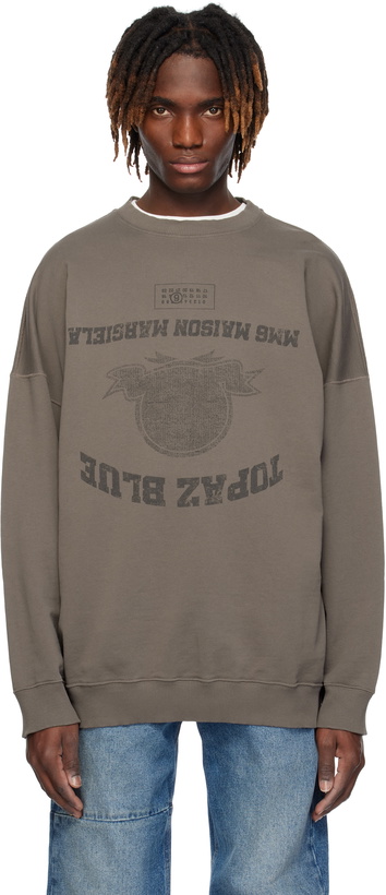Photo: MM6 Maison Margiela Taupe 'Topaz Blue' Sweatshirt