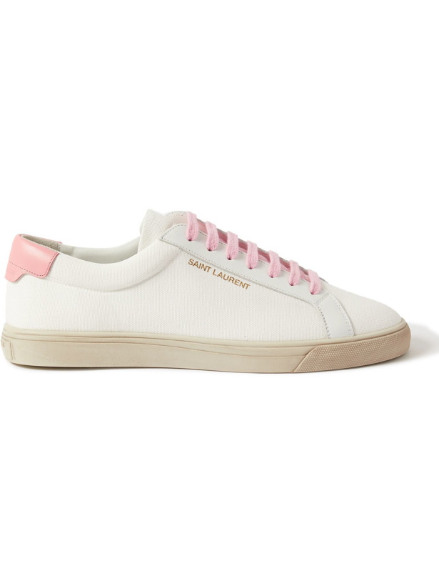 Photo: SAINT LAURENT - Andy Leather-Trimmed Logo-Print Canvas Sneakers - White