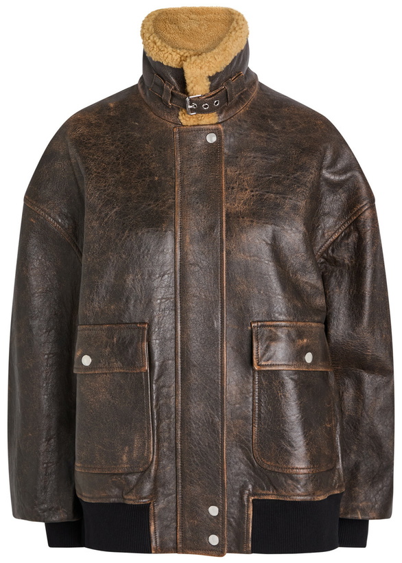 Photo: Khaite Sandor Shearling-collar Leather Jacket Dark Brown