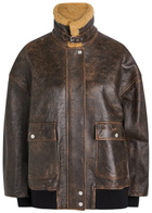 Khaite Sandor Shearling-collar Leather Jacket Dark Brown