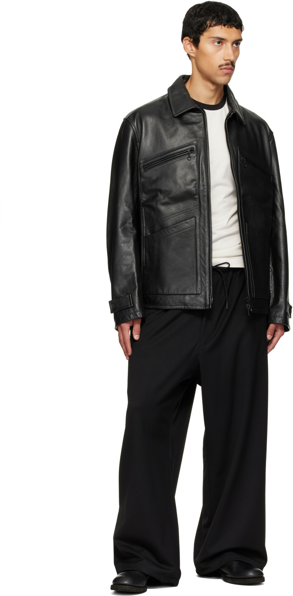 Y-3 Black Leather Blouson Jacket