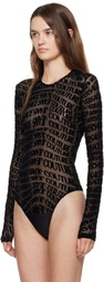 Versace Jeans Couture Black Tulle Flock Liquify Bodysuit