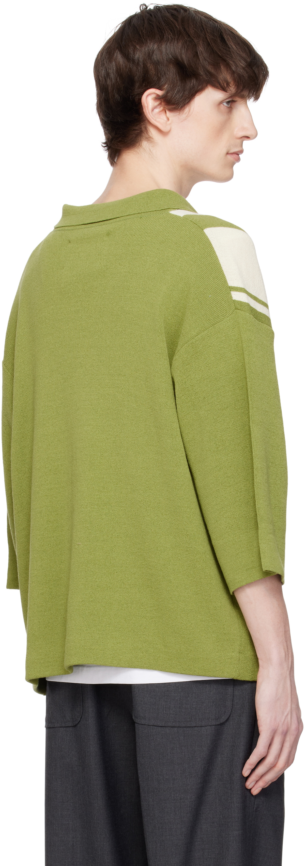 DOCUMENT Green & Off-White Intarsia Knitting Stripe Shirt