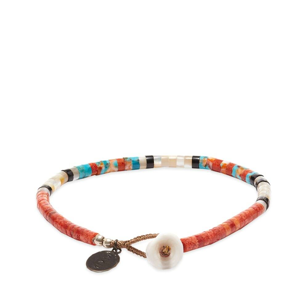 Mikia Men's Heishi Beads Bracelet in Coral Mikia