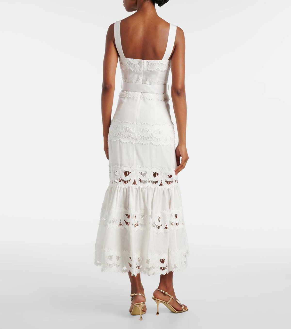 Self-Portrait Lace-trimmed linen and cotton midi dress Self-Portrait