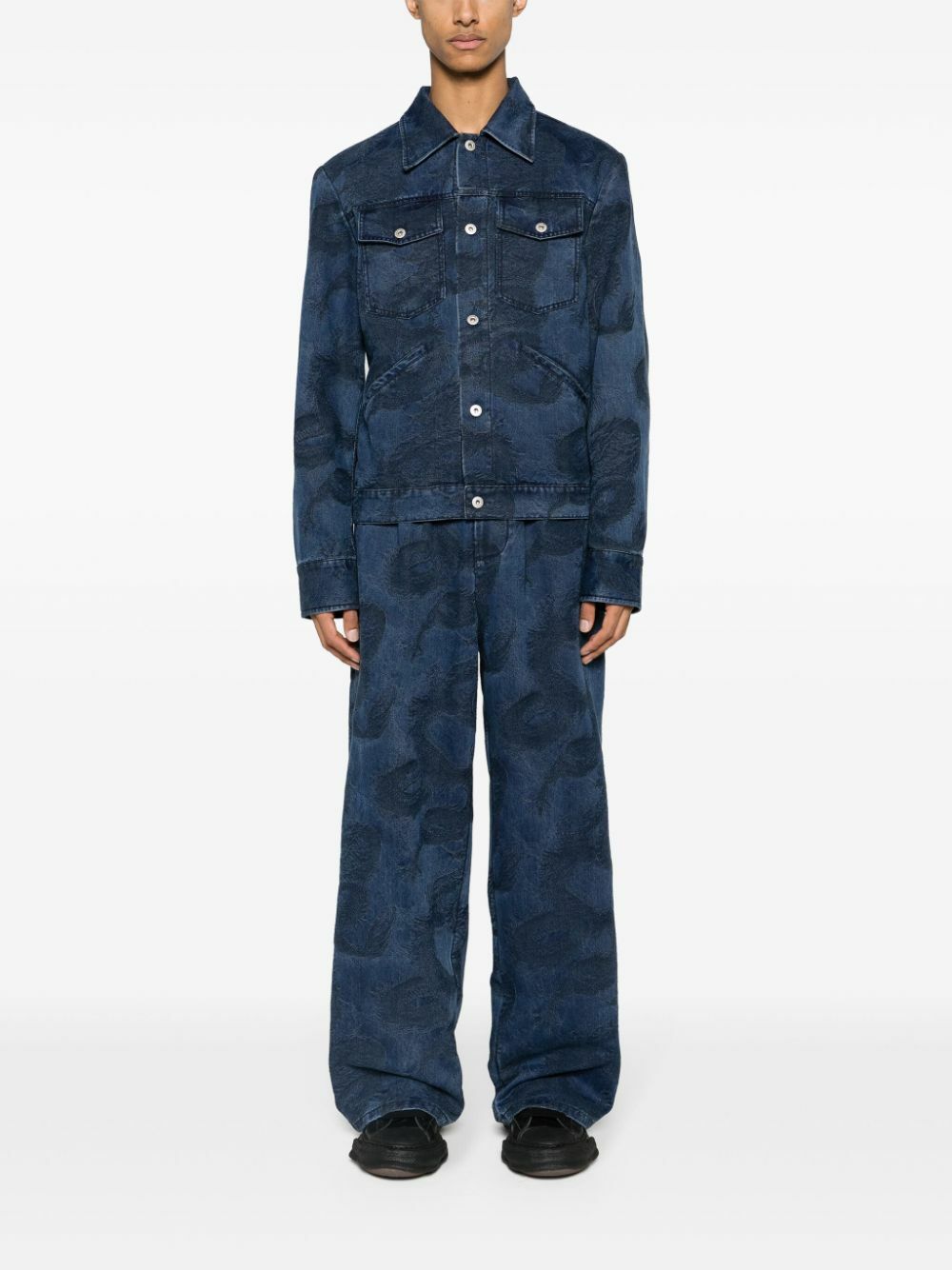 Feng Chen Wang　jacquard denim pants Feng Chen Wang Blue Dragon-Jacquard Straight-Leg Jeans Feng Chen Wang