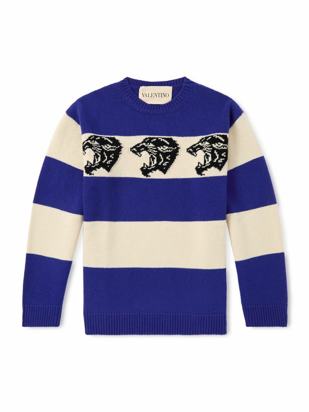 Photo: Valentino Garavani - Striped Jacquard-Knit Wool Sweater - Blue