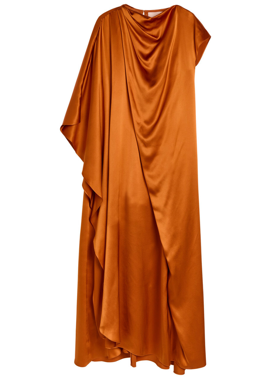 Roksanda Hiba Asymmetric Draped Silk Maxi Dress Orange