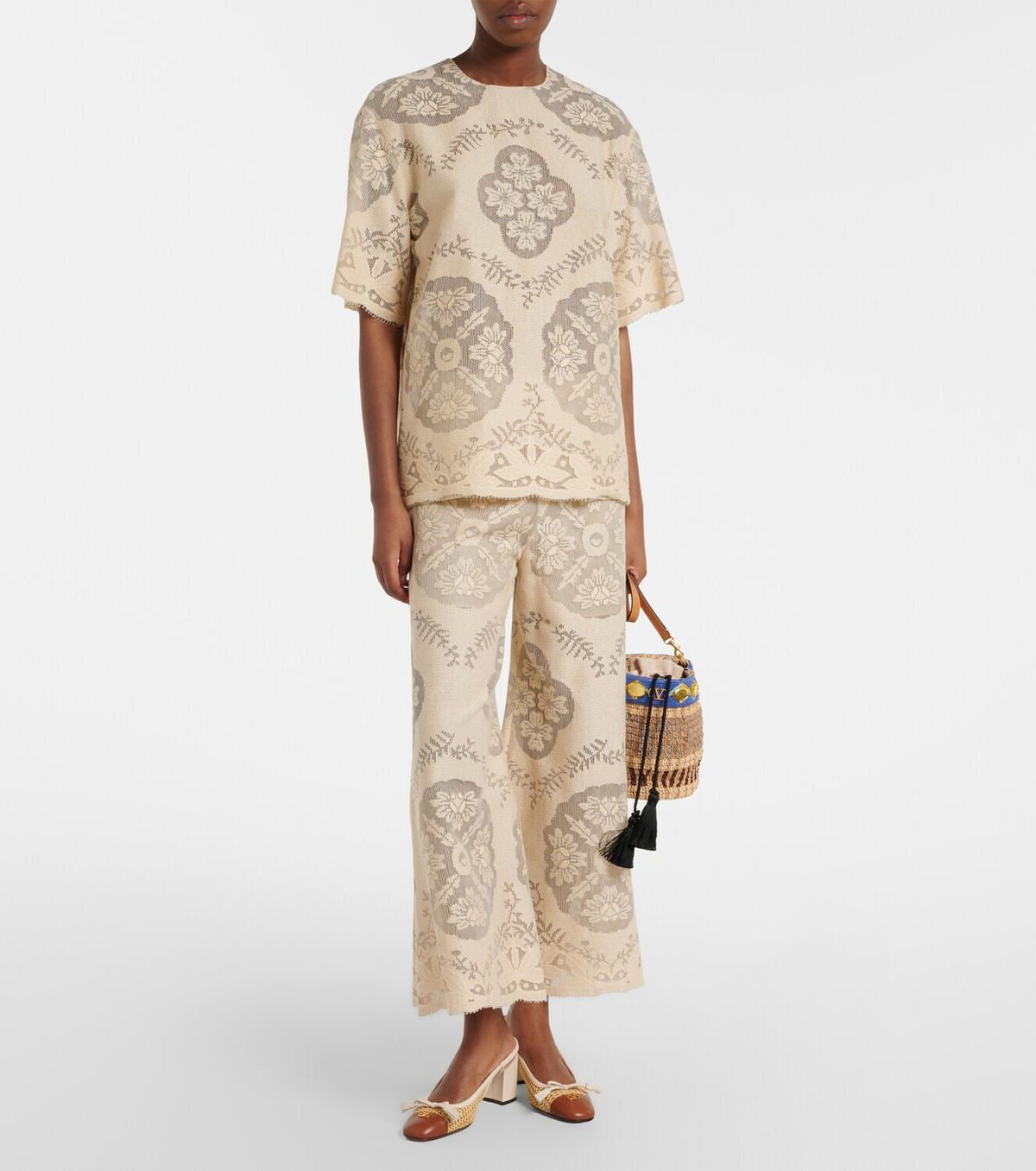 Valentino Floral knitted cotton-blend top