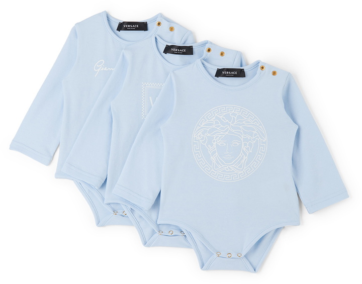 Photo: Versace Baby Three-Pack Blue Logo Bodysuits
