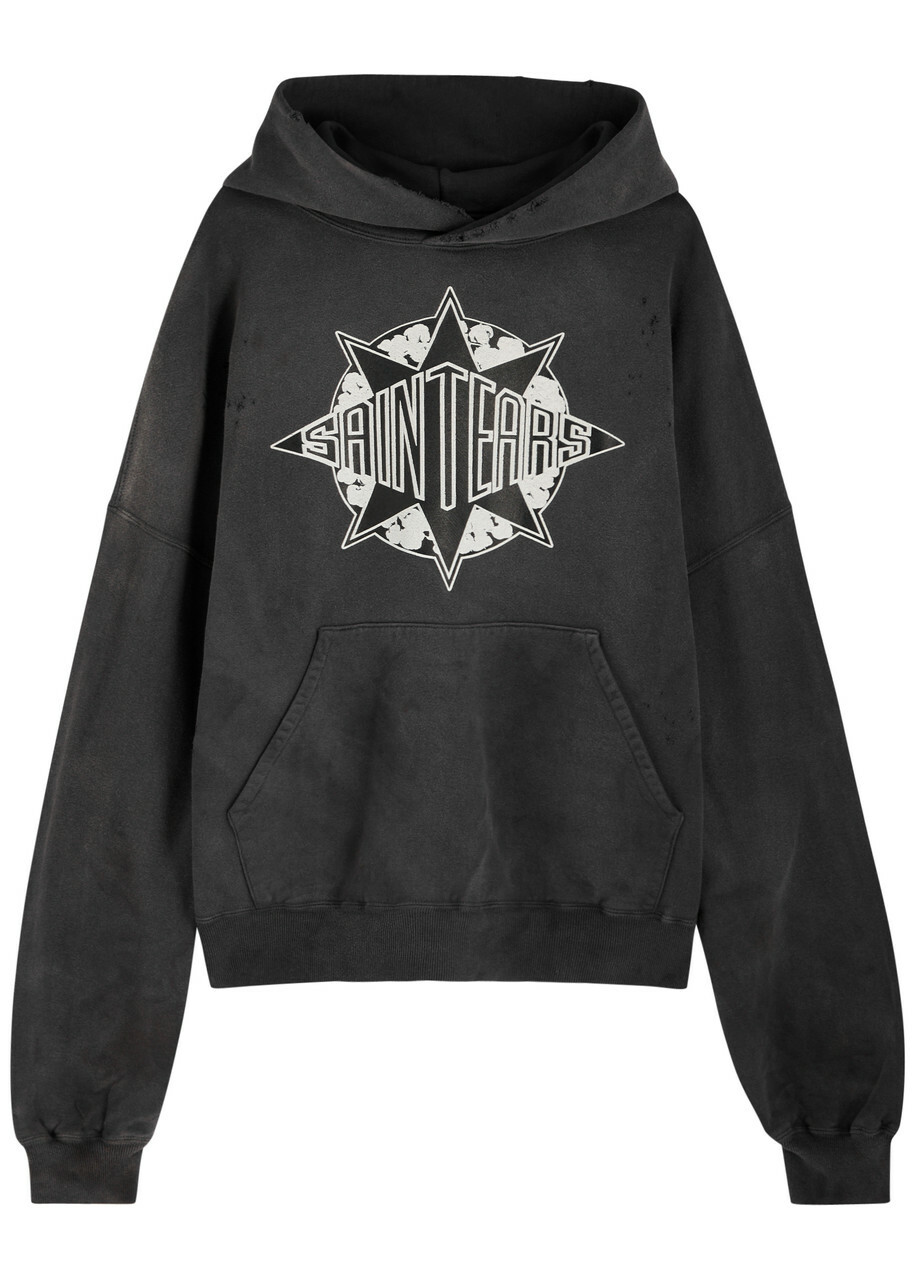 パーカー・フーディ Denim Tears Logo-Print Distressed Cotton-Jersey Hoodie SAINT Mxxxxxx - Denim Tears Logo-Print Distressed Cotton