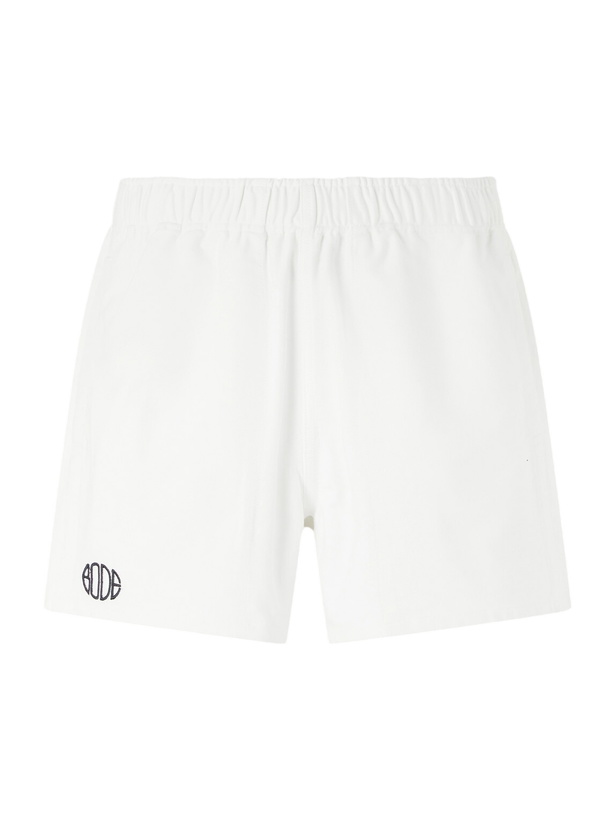 Photo: BODE - Field Straight-Leg Logo-Embroidered Cotton-Twill Shorts - White