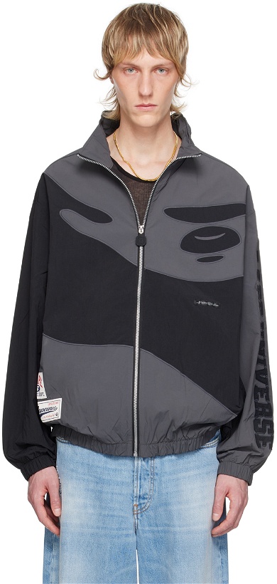 Photo: AAPE by A Bathing Ape Gray & Black Embroidered Track Jacket