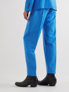 Alexander McQueen - Tapered Pleated Wool and Mohair-Blend Trousers - Blue