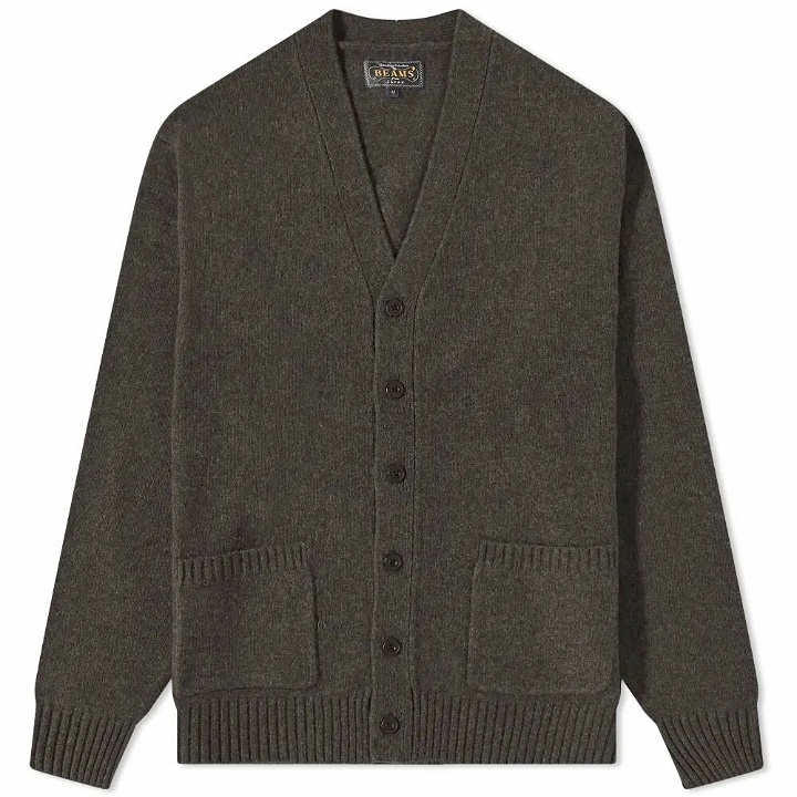 Photo: Beams Plus Men's 7G Elbow Patch Cardigan in Olive