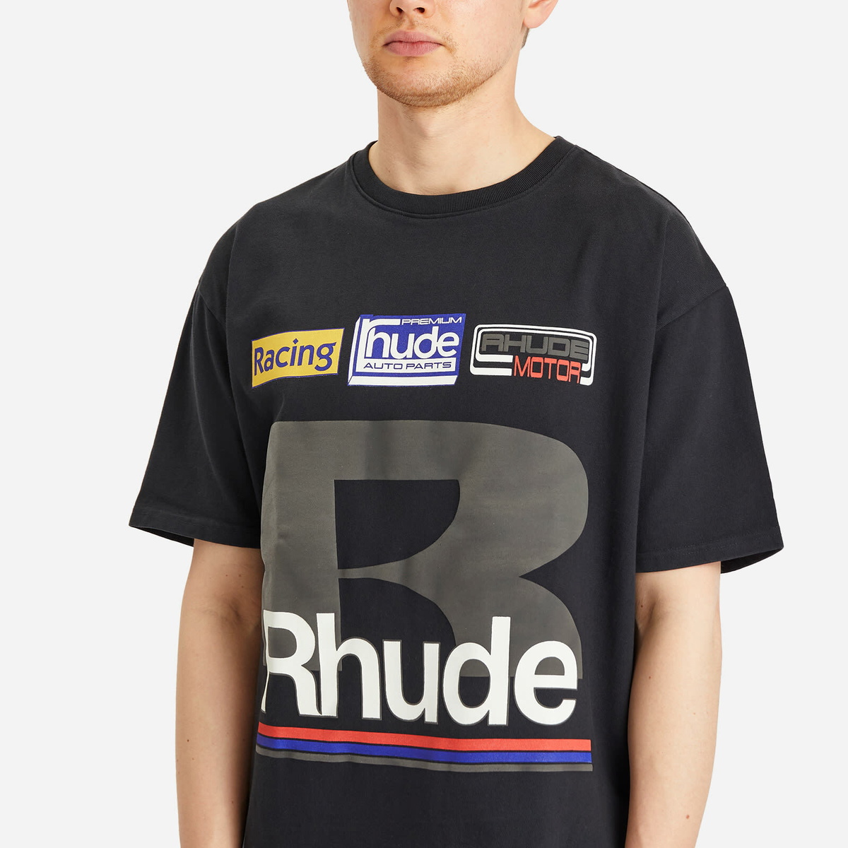 Rhude Men's Petrol Patch T-Shirt in Vintage Black Rhude Rhude Men's Petrol Patch T-Shirt in Vintage Black Rhude