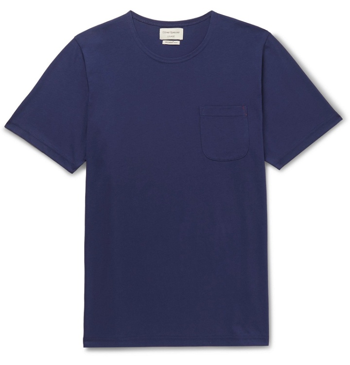 Photo: Oliver Spencer Loungewear - York Supima Cotton-Jersey T-Shirt - Blue