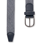 Anderson's - 3.5cm Midnight-Blue Leather-Trimmed Woven Elastic Belt - Blue