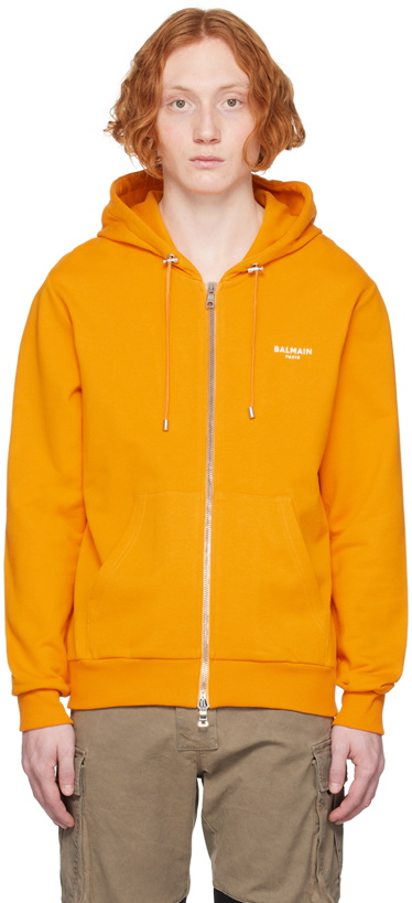 Photo: Balmain Orange Flocked Hoodie