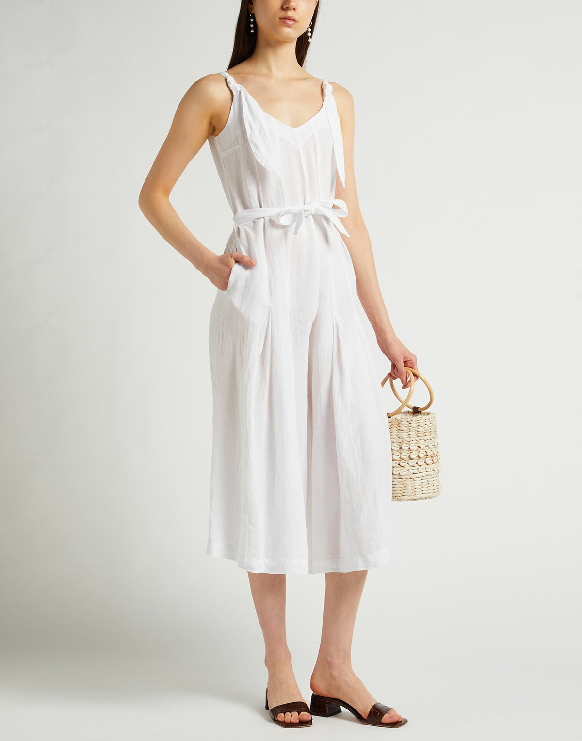 120% Lino Womens Jumpsuit in White