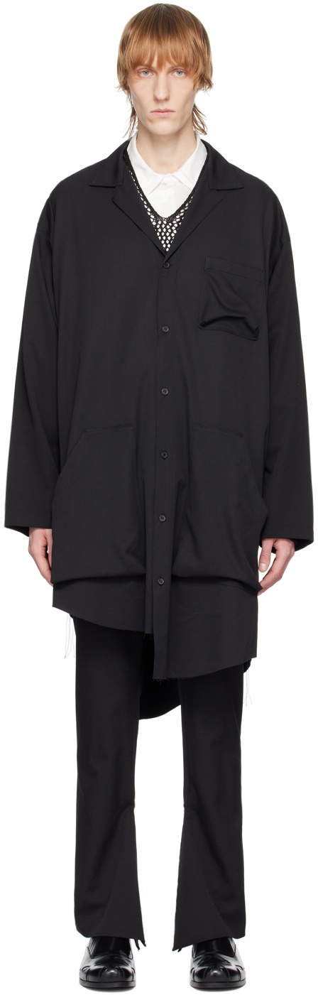 Sulvam Black Wool Blanket Slit Long Coat Sulvam