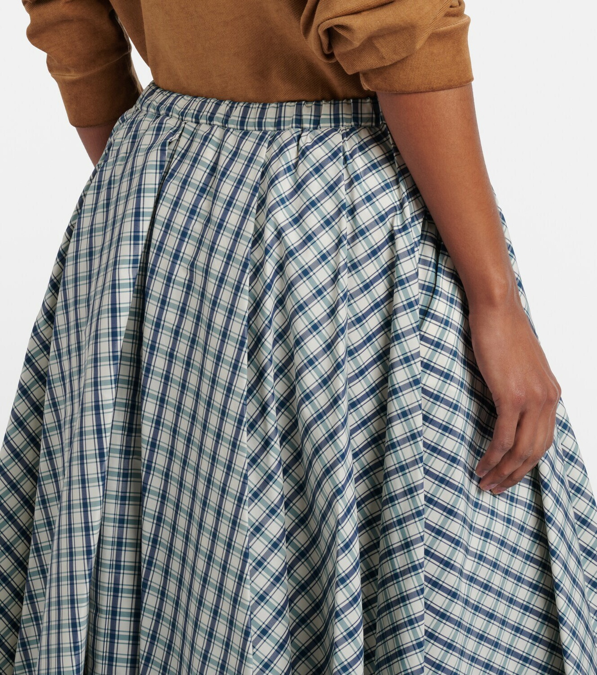 Prada Checked cotton-blend chambray midi skirt