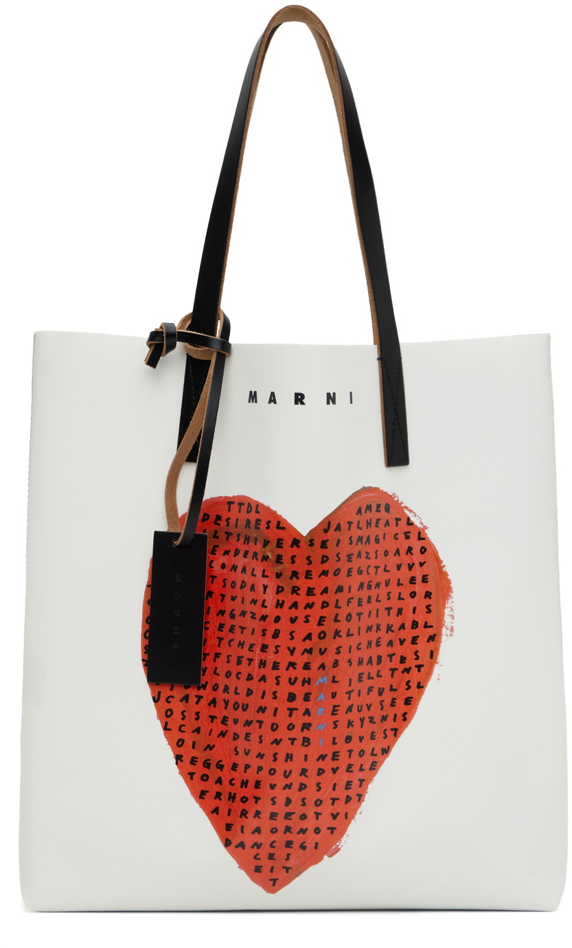 Marni White & Black Wordsearch Heart Tote Marni display picture 3
