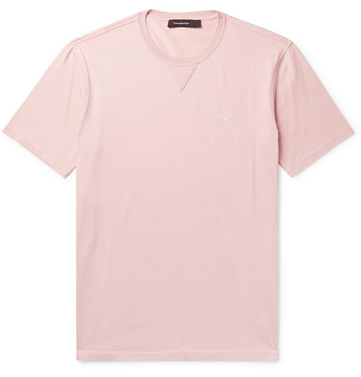 Photo: Ermenegildo Zegna - Logo-Embroidered Cotton-Jersey T-Shirt - Men - Pink