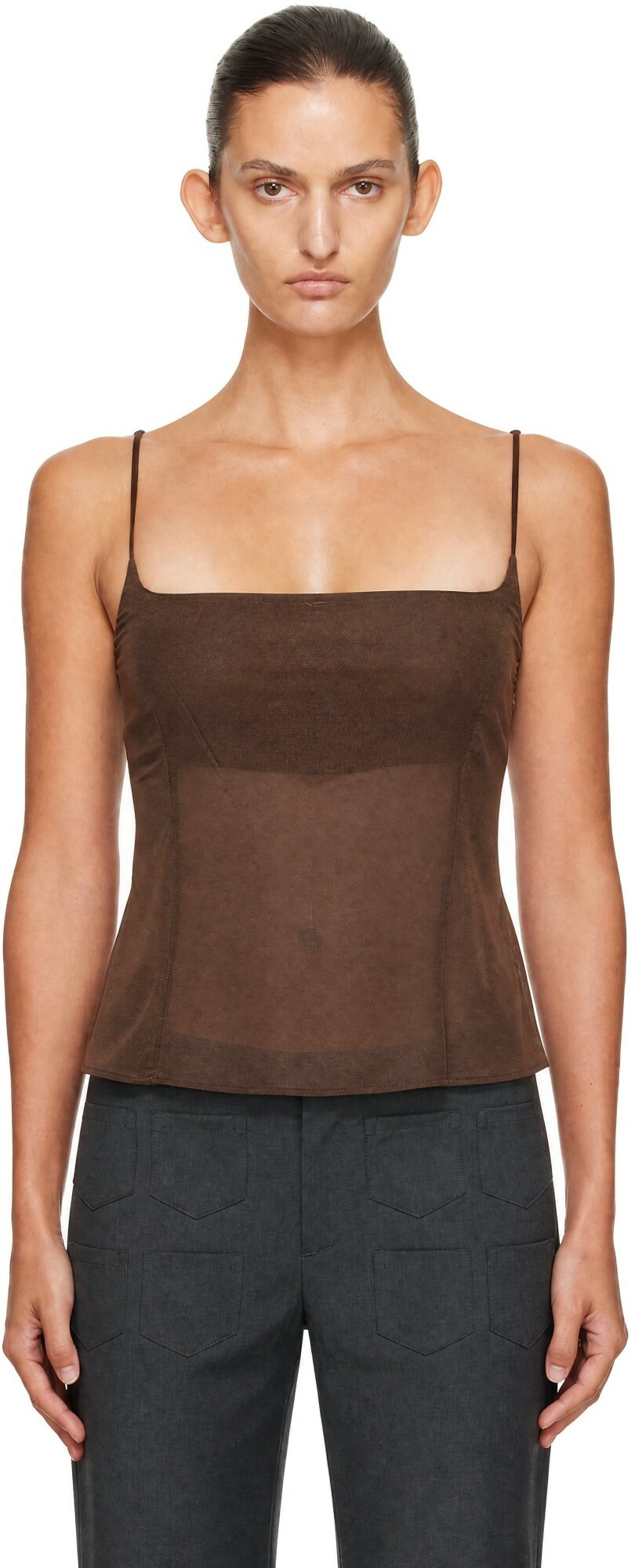 St. Agni Brown Stretch Silk Camisole
