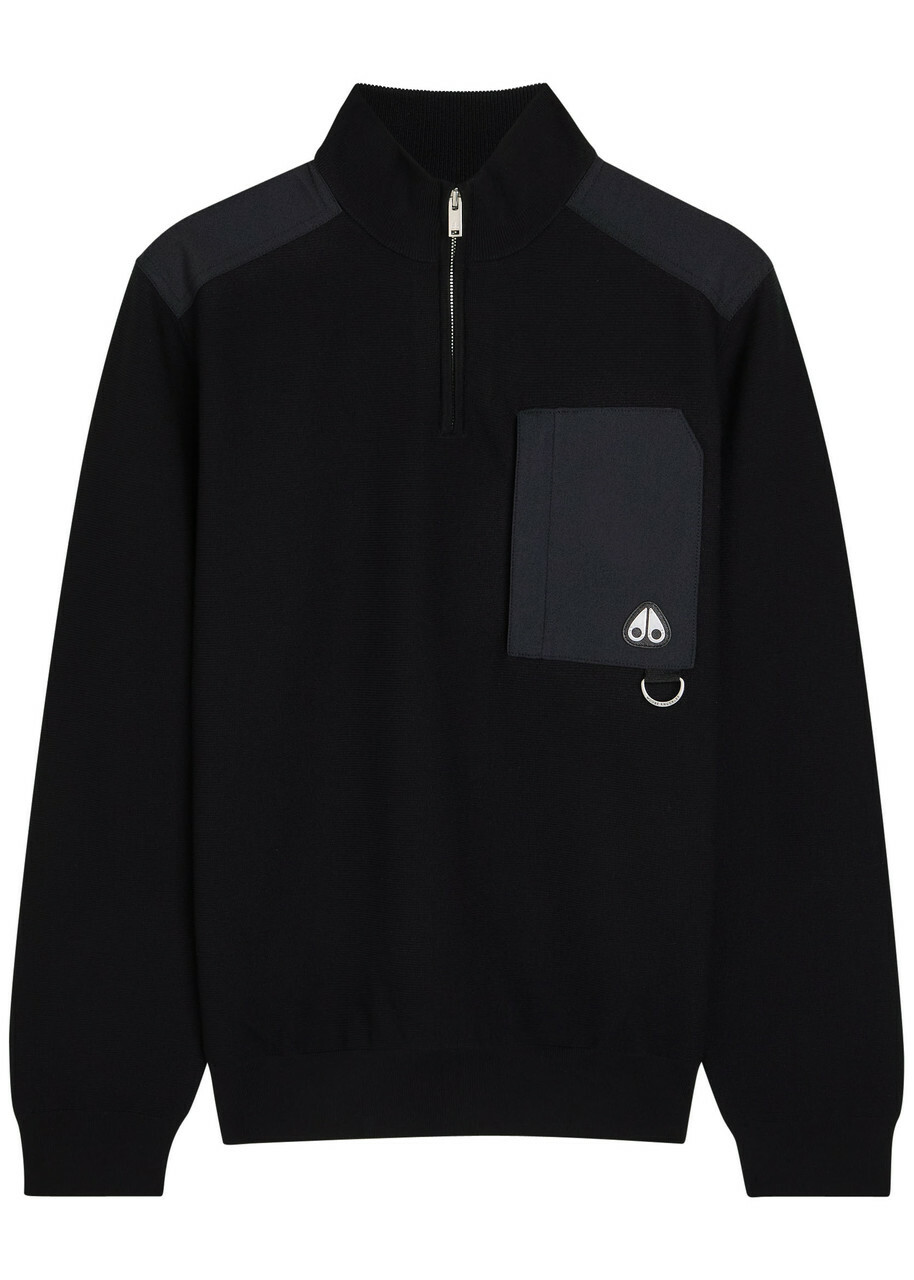 Moose Knuckles Lowan Panelled Half-zip Knit Sweatshirt Black