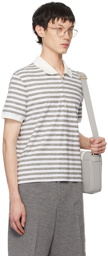 Thom Browne White & Gray Striped Short Sleeve Polo