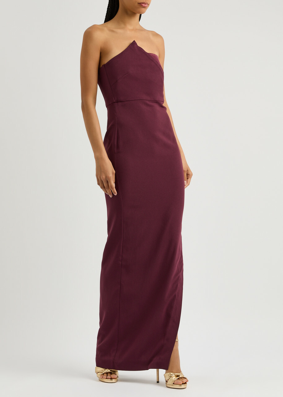 Roland Mouret Strapless Panelled Crepe Gown Burgundy Roland Mouret