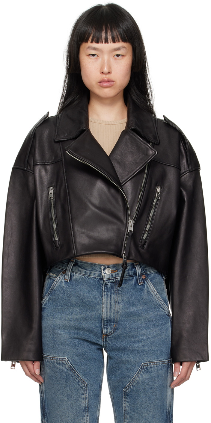 AGOLDE Black Shoreditch Ski Club Edition Remi Leather Jacket
