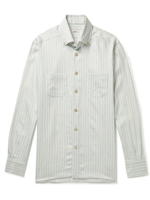 Photo: Kiton - Slim-Fit Button-Down Collar Striped Linen-Blend Shirt - Blue